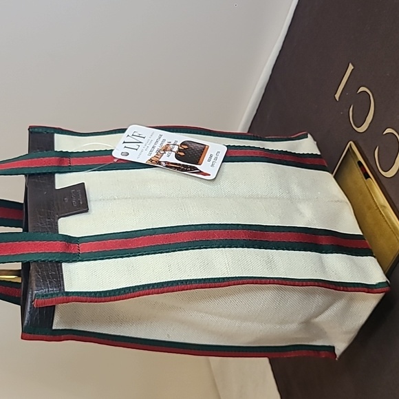 GUCCI 90S VINTAGE REVERSE SHERRY SHOPPER STYLE CREAM CANVAS/GG COATED CANVAS - Picture 8 of 17